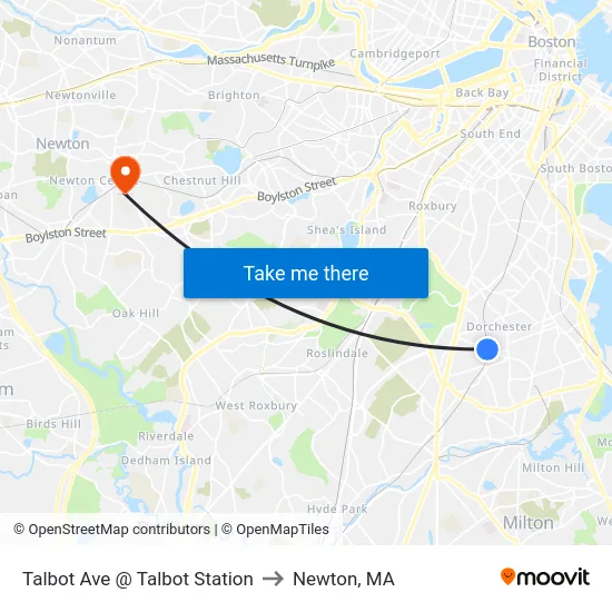 Talbot Ave @ Talbot Station to Newton, MA map