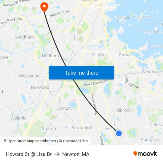 Howard St @ Lisa Dr to Newton, MA map