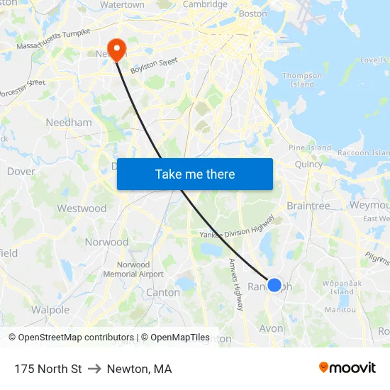 175 North St to Newton, MA map