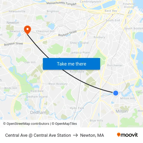 Central Ave @ Central Ave Station to Newton, MA map
