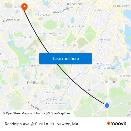 Randolph Ave @ Susi Ln to Newton, MA map