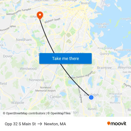 Opp 32 S Main St to Newton, MA map