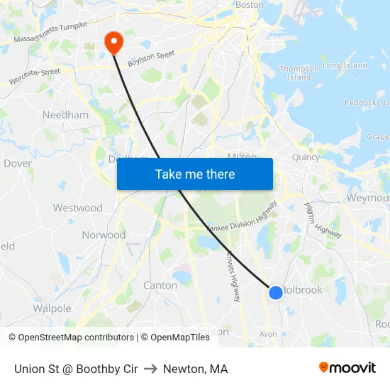 Union St @ Boothby Cir to Newton, MA map
