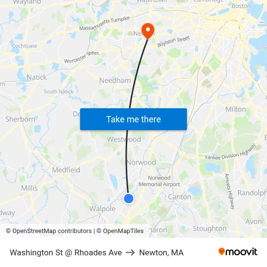 Washington St @ Rhoades Ave to Newton, MA map
