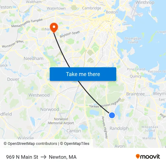 969 N Main St to Newton, MA map