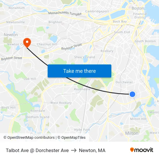 Talbot Ave @ Dorchester Ave to Newton, MA map