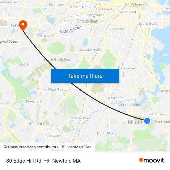 80 Edge Hill Rd to Newton, MA map