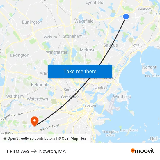1 First Ave to Newton, MA map
