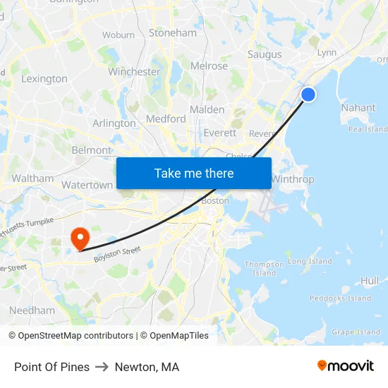 Point Of Pines to Newton, MA map