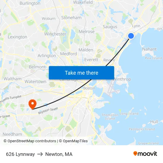626 Lynnway to Newton, MA map