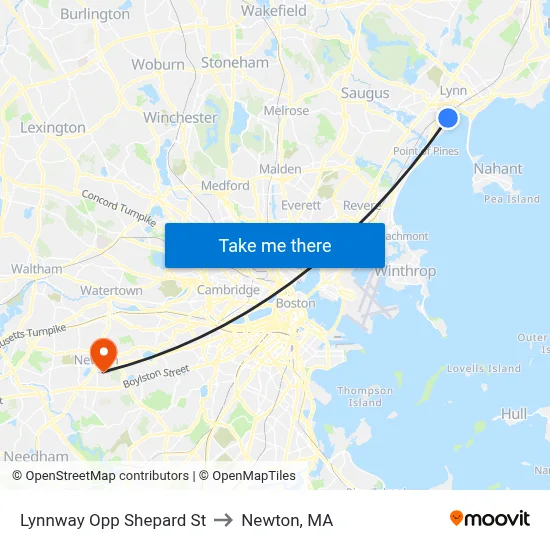 Lynnway Opp Shepard St to Newton, MA map