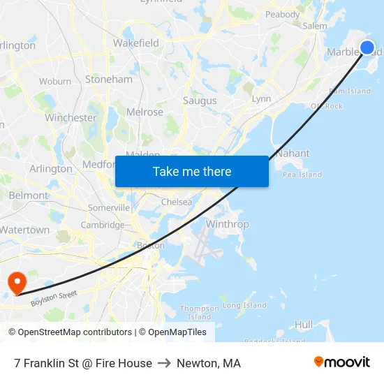 7 Franklin St @ Fire House to Newton, MA map