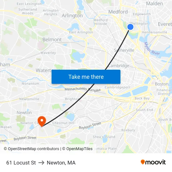 61 Locust St to Newton, MA map