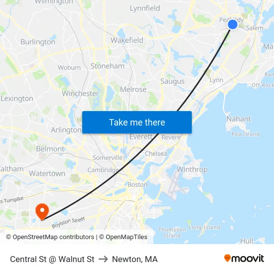 Central St @ Walnut St to Newton, MA map
