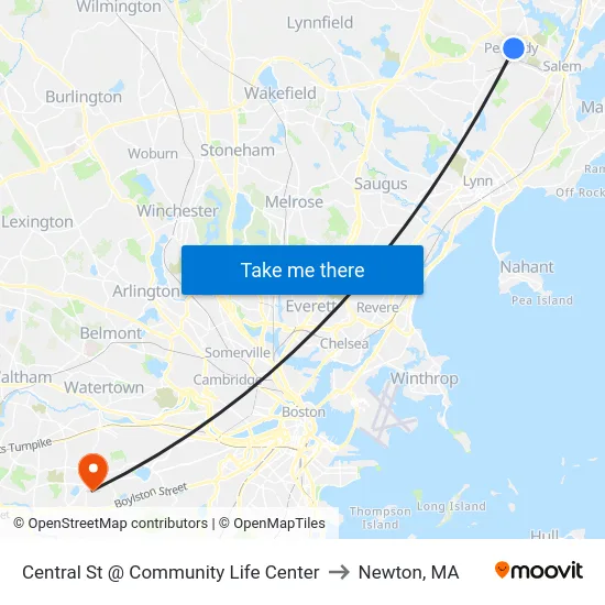 Central St @ Community Life Center to Newton, MA map