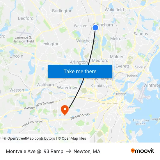 Montvale Ave @ I93 Ramp to Newton, MA map