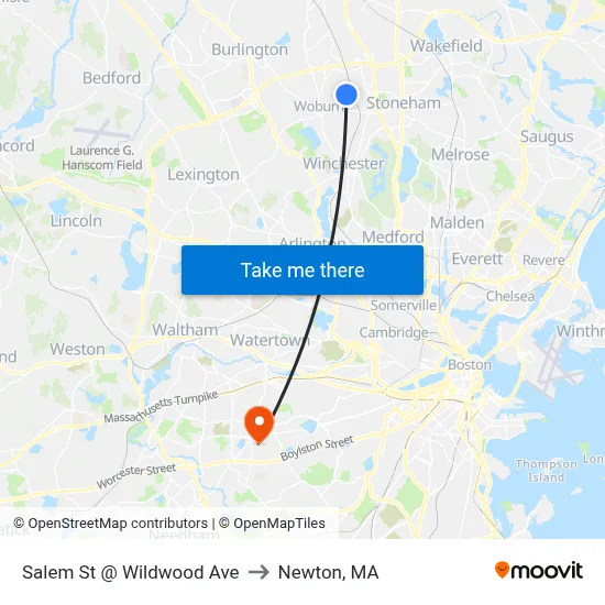 Salem St @ Wildwood Ave to Newton, MA map