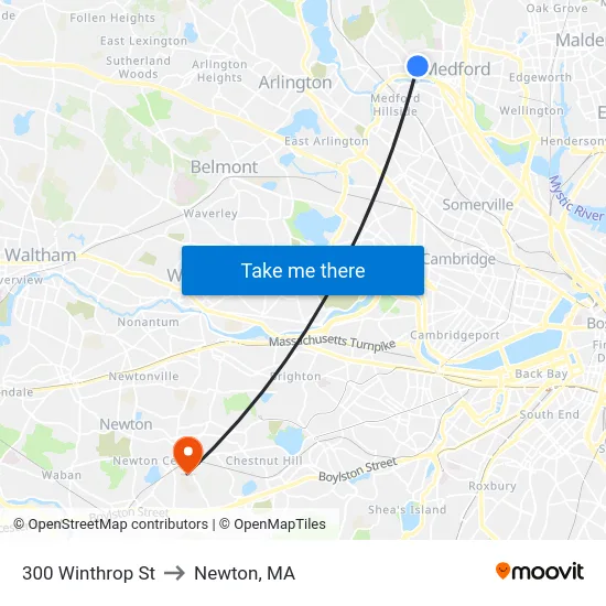 300 Winthrop St to Newton, MA map