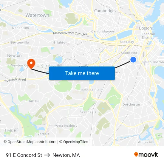 91 E Concord St to Newton, MA map