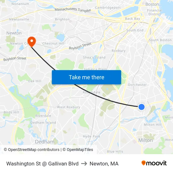 Washington St @ Gallivan Blvd to Newton, MA map