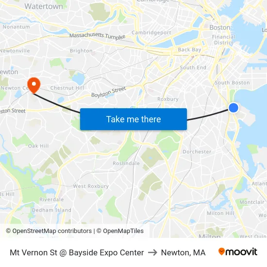 Mt Vernon St @ Bayside Expo Center to Newton, MA map