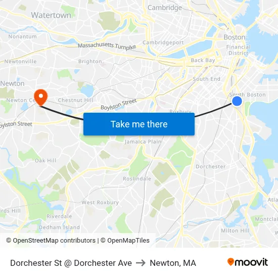 Dorchester St @ Dorchester Ave to Newton, MA map