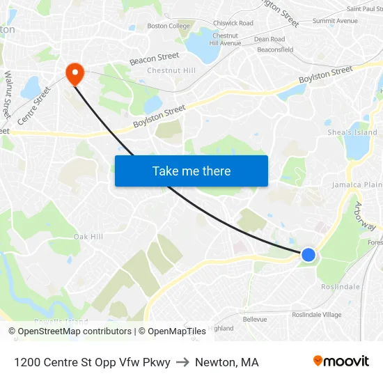 1200 Centre St Opp Vfw Pkwy to Newton, MA map