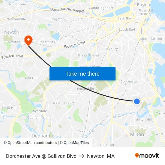 Dorchester Ave @ Gallivan Blvd to Newton, MA map
