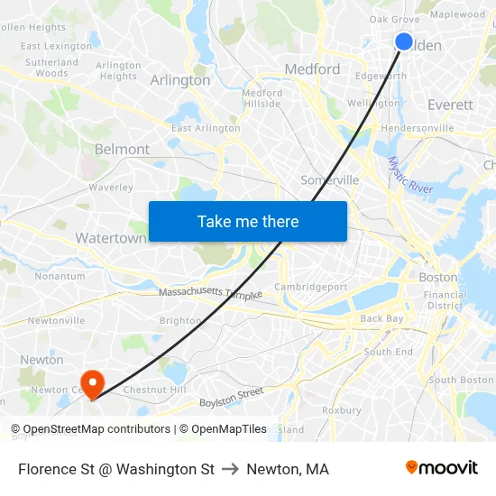 Florence St @ Washington St to Newton, MA map
