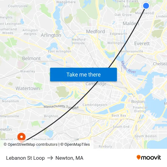 Lebanon St Loop to Newton, MA map