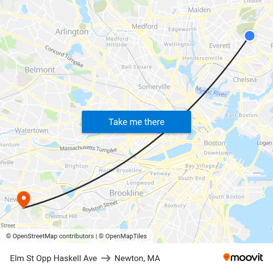 Elm St Opp Haskell Ave to Newton, MA map