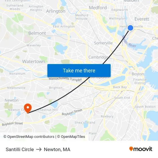 Santilli Circle to Newton, MA map