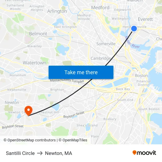 Santilli Circle to Newton, MA map