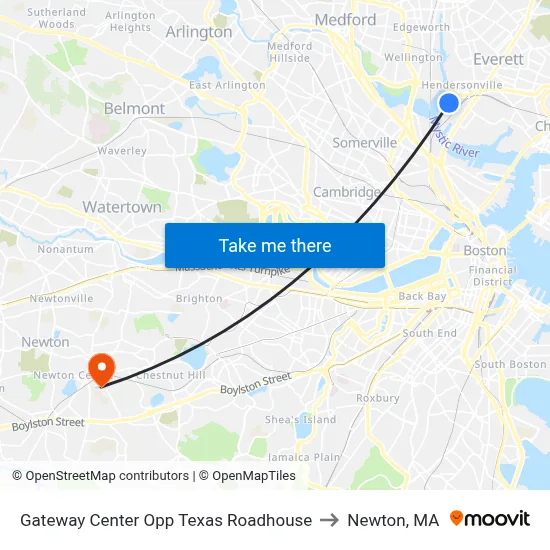 Gateway Center Opp Texas Roadhouse to Newton, MA map