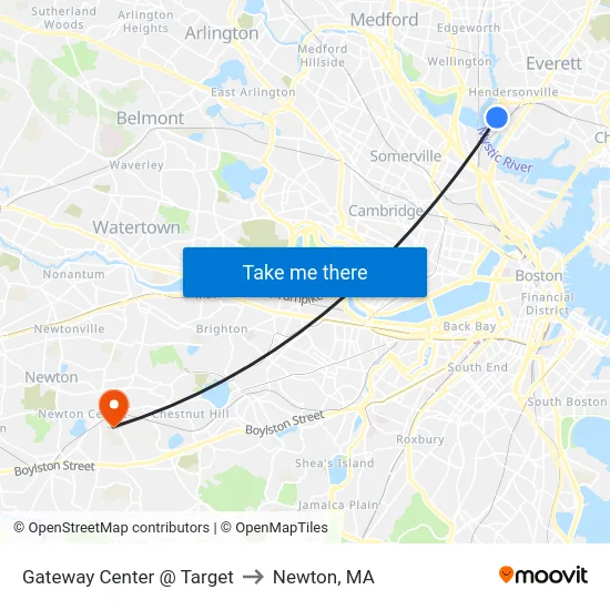 Gateway Center @ Target to Newton, MA map