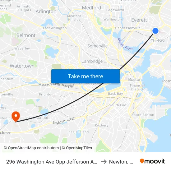 296 Washington Ave Opp Jefferson Ave to Newton, MA map