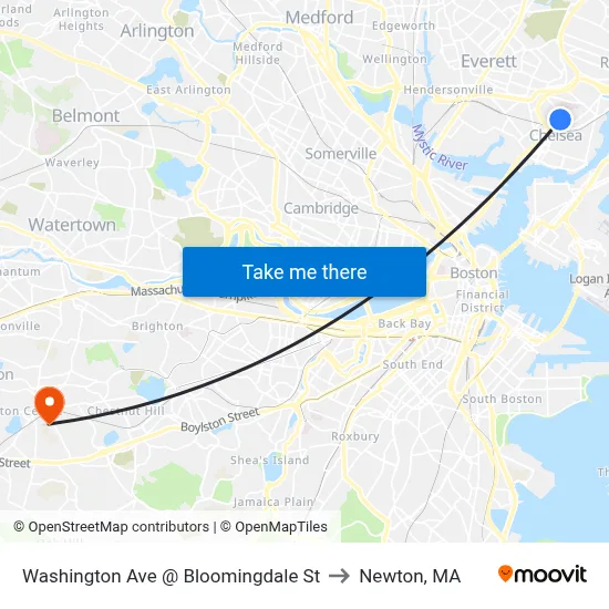 Washington Ave @ Bloomingdale St to Newton, MA map