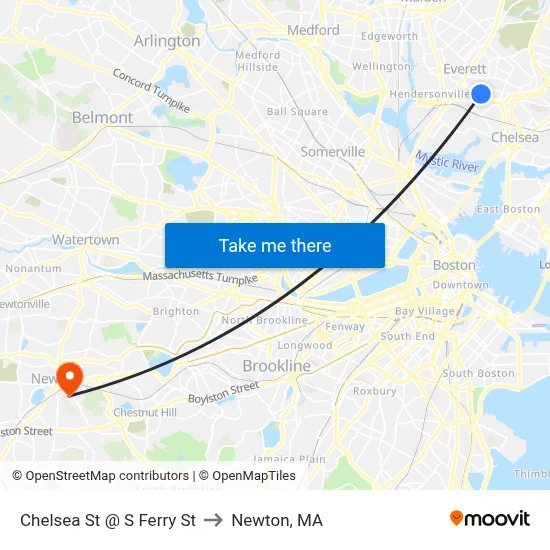 Chelsea St @ S Ferry St to Newton, MA map