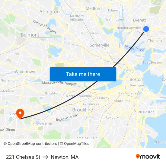 221 Chelsea St to Newton, MA map