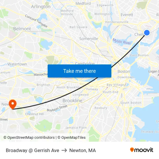 Broadway @ Gerrish Ave to Newton, MA map