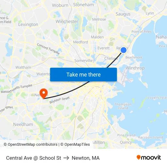 Central Ave @ School St to Newton, MA map