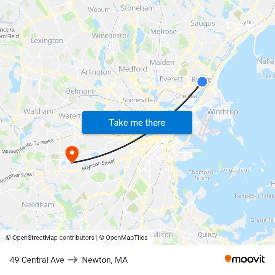 49 Central Ave to Newton, MA map