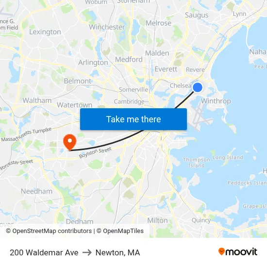200 Waldemar Ave to Newton, MA map