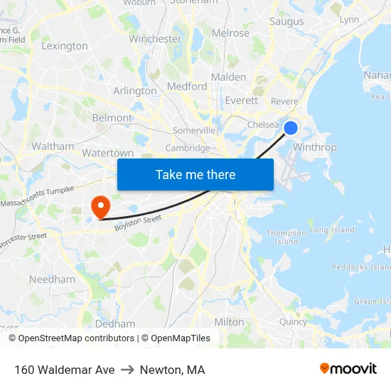 160 Waldemar Ave to Newton, MA map