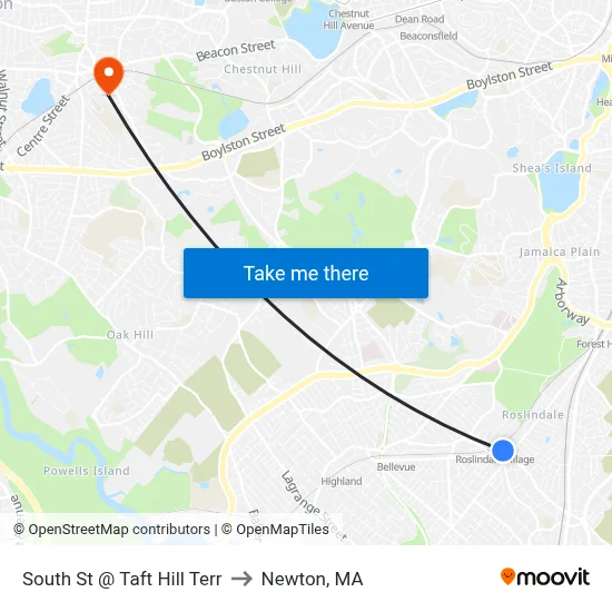 South St @ Taft Hill Terr to Newton, MA map