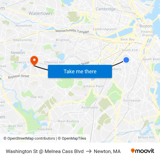 Washington St @ Melnea Cass Blvd to Newton, MA map