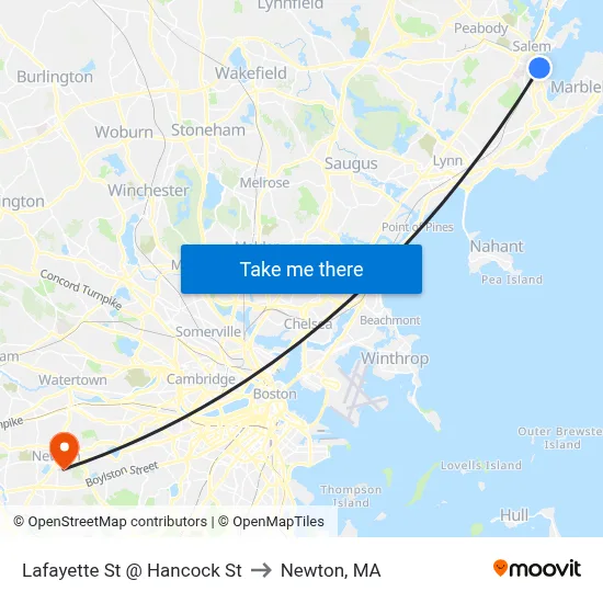 Lafayette St @ Hancock St to Newton, MA map