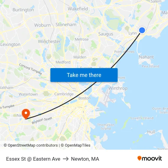 Essex St @ Eastern Ave to Newton, MA map
