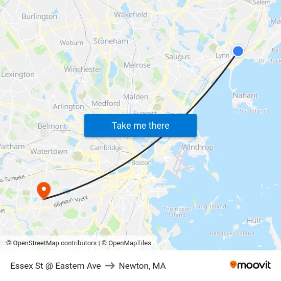 Essex St @ Eastern Ave to Newton, MA map