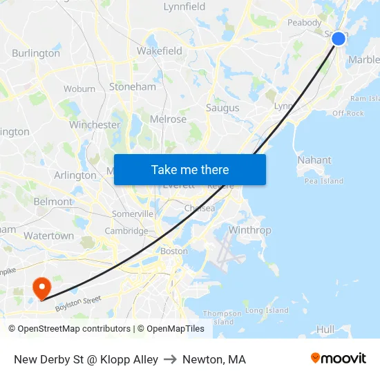 New Derby St @ Klopp Alley to Newton, MA map